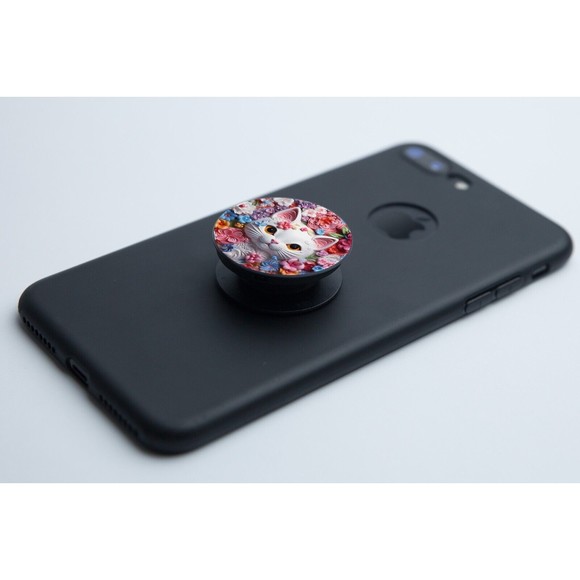 Pop Sockets for Phone Black Floral Cat Watercolor Swappable Grip & Stand Design - Picture 2 of 12